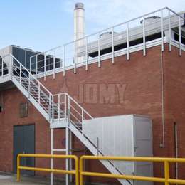 Roof access stairs in aluminium Roof access stairs with enclosed entrance and security door.